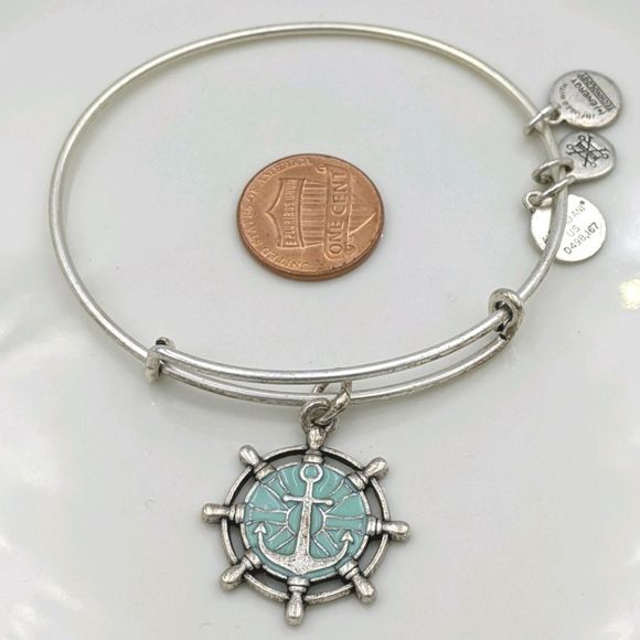 Alex Ani Rafaleian Silver Green Compass Bracelet - Picture 1 of 6